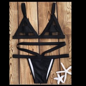 Black mesh panel bandage bikini